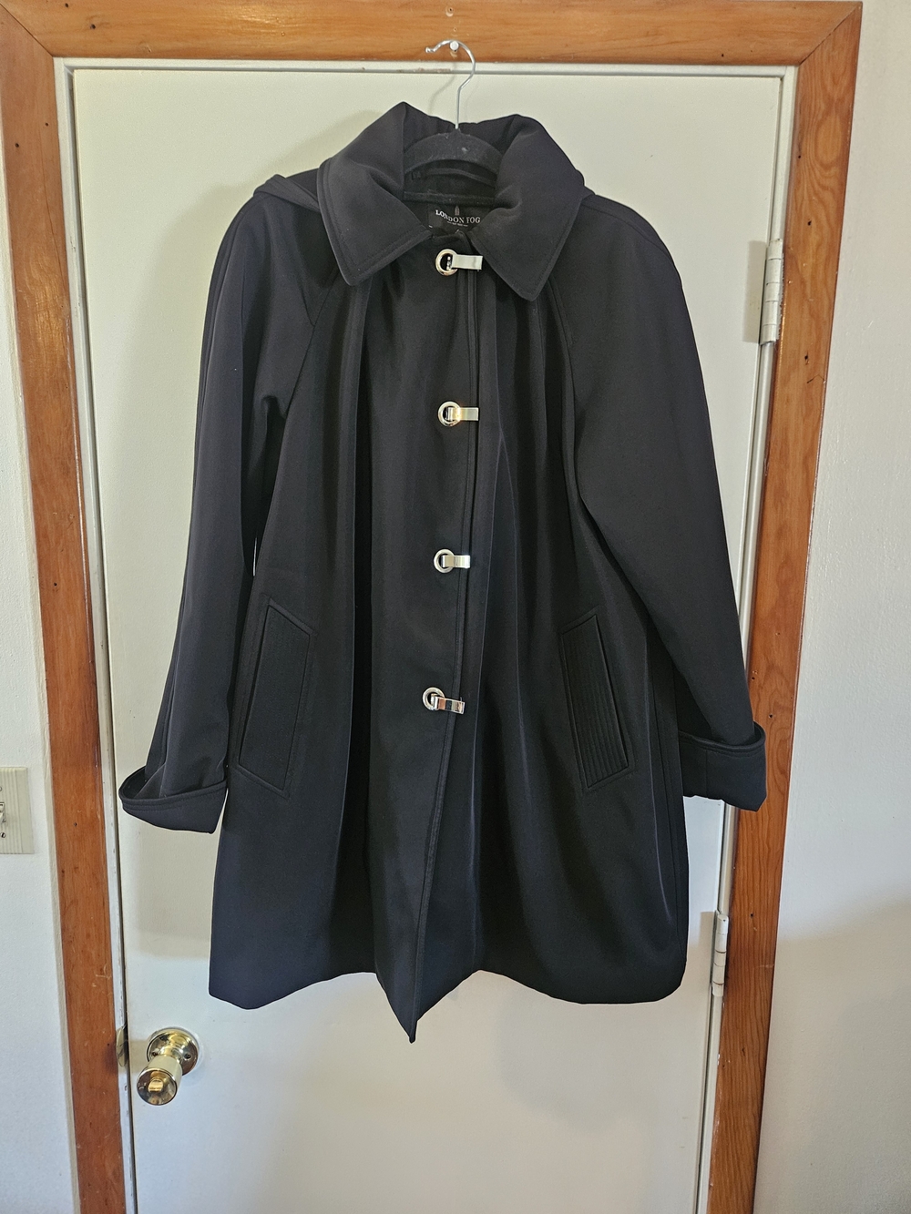 London Fog Black Silver Clasp Front Pea Coat A Line 1x